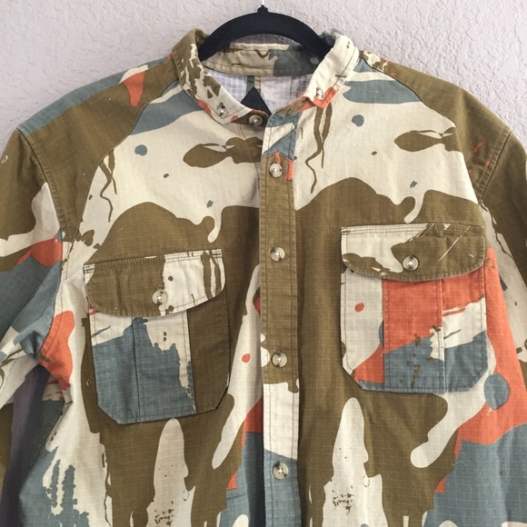 Blvck Scvle Green/orange Button Up Shirt SZ Large - Picture 2 of 10